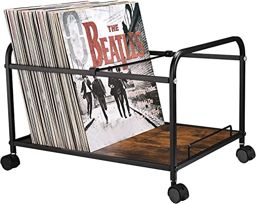 ZZM Vinyl Record Storage Crate with Wheels,Black Metal LP Holder for 80 Albums