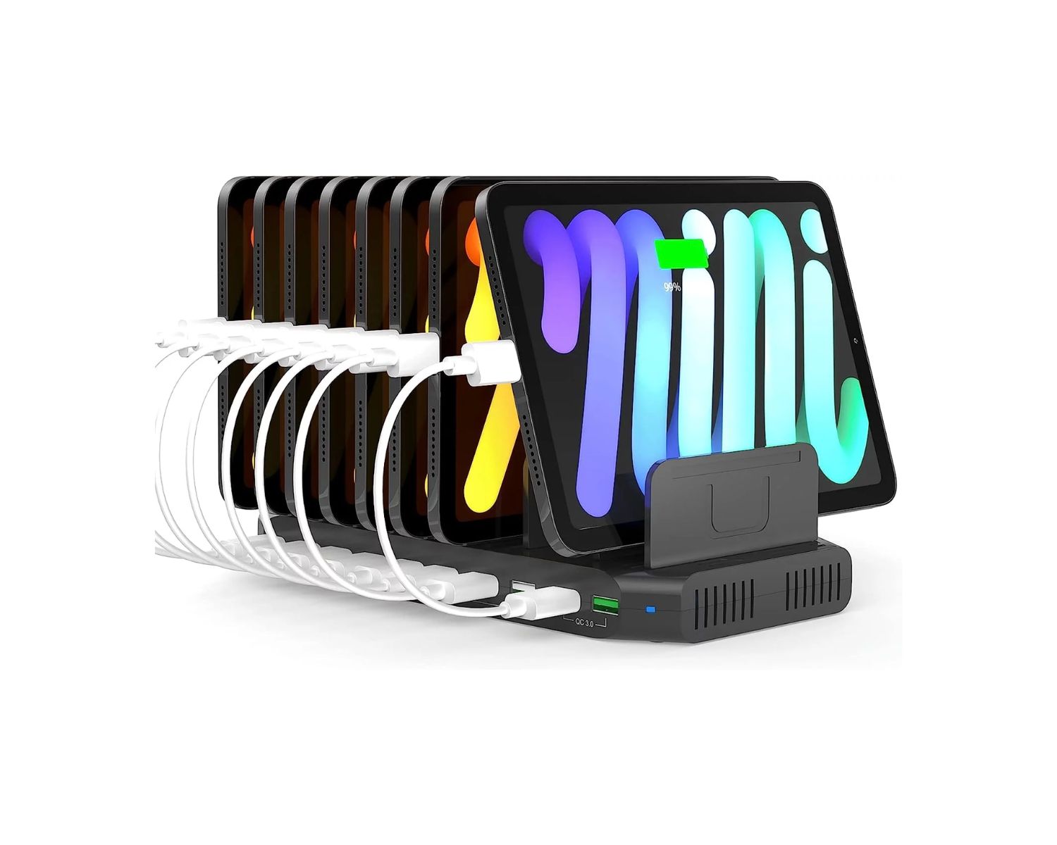 Unitek USB C Charging Station, 120W 10 Port Type C Charging Organizer for  Multiple Devices, iPhone, Smartphones, Tablets, Supports 10 iPads Charging