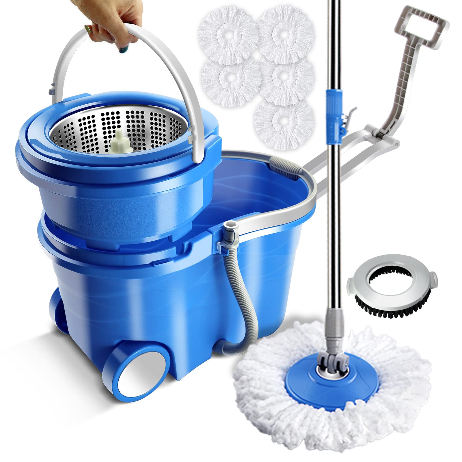 JOYMOOP Mop and Bucket with Wringer Set, Flat Floor Mop and Bucket, Mop for  Floor Cleaning with 5 Microfiber Pads, Wet and Dry Use, Household Cleaning  Tools, for Hardwood, Laminate, Tile 