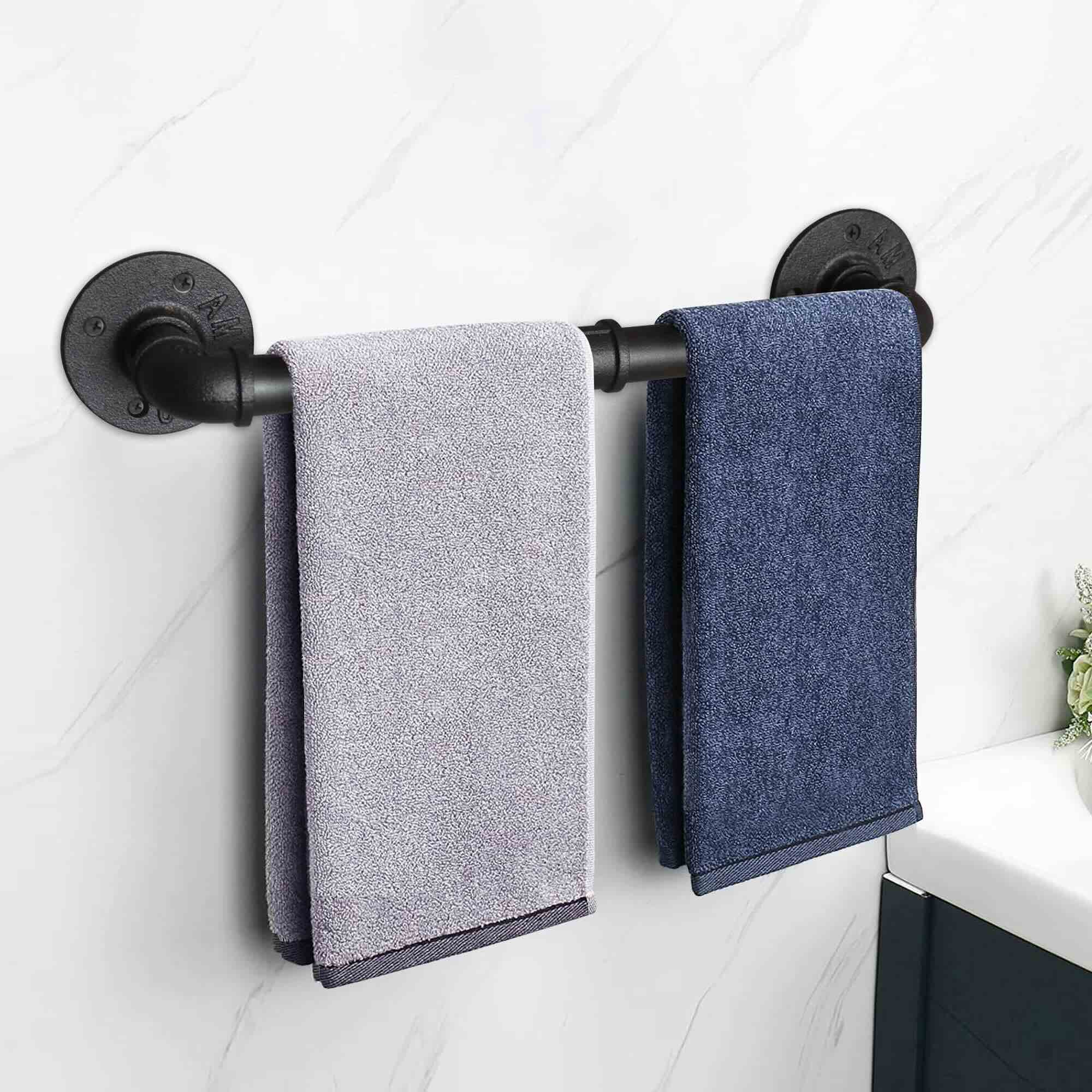 MyGift Wall Mounted Industrial Black Metal Bathroom Hardware Hand Towel Rack with 12.5 inch Pipe Design, Single Bar Towel Holder