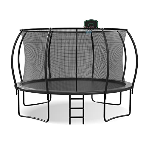 12FT Recreational Trampoline with Safety Enclosure and Basketball Hoop