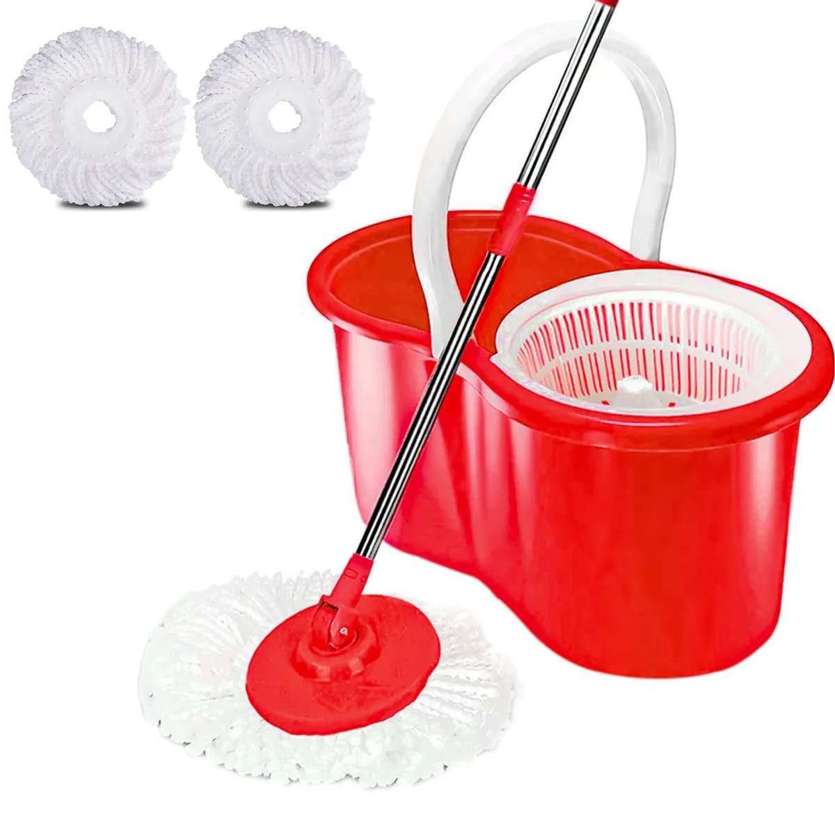 Spin Mop and Bucket, Mop Set with Bucket on Wheels with 3 Microfiber Mop Refills, Stainless Steel 61 Extended Handle Mop and Bucket with Wringer