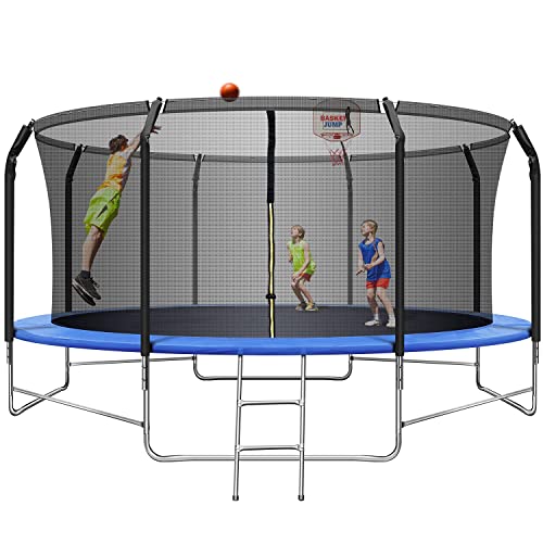 14FT Trampoline with Balance Bar & Basketball Hoop