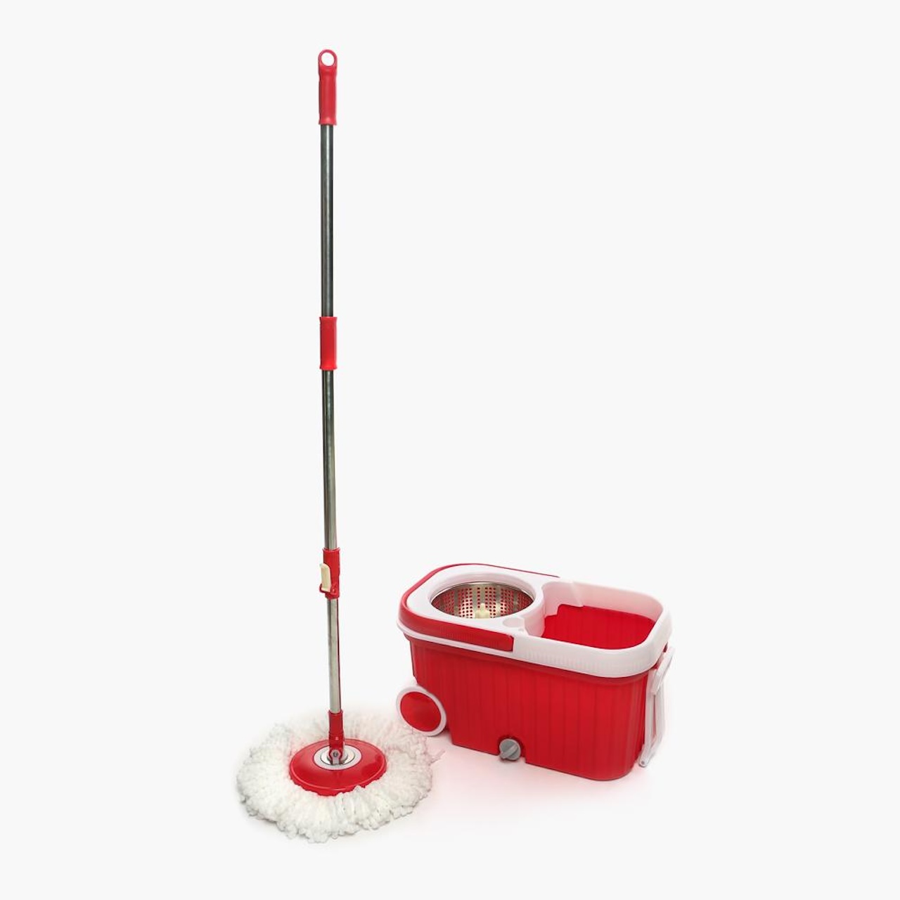 Tsmine Spin Mop Bucket System Stainless Steel Deluxe 360 Spinning Mop Bucket Floor Cleaning System with 6 Microfiber Replacement Head Refills