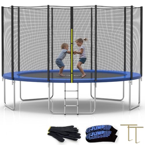 SKOK 14FT Trampoline with Enclosure Net & Basketball Hoop