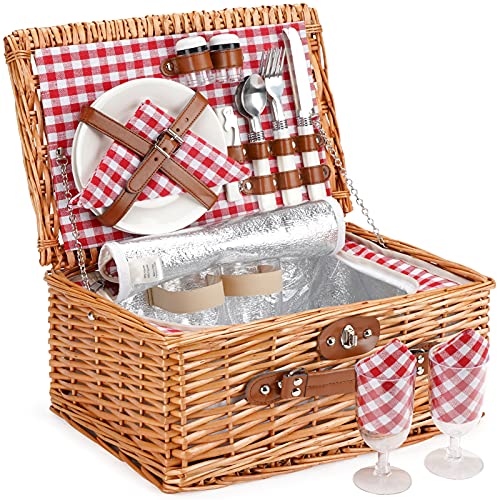 2 Person Insulated Wicker Picnic Basket Set