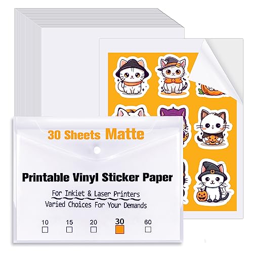 30 Sheets Printable Vinyl Sticker Paper - Matte White