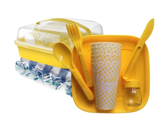 33 Piece Picnic Set for 6, Yellow