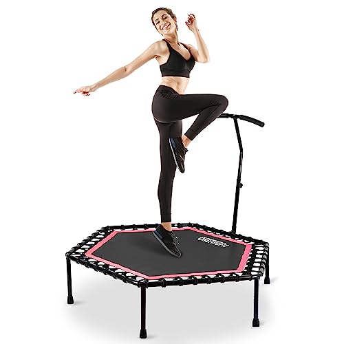 48" Pink Fitness Trampoline with Adjustable Handle Bar