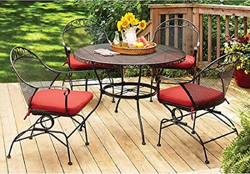 5-pc Patio Dining Set with Red Cushions
