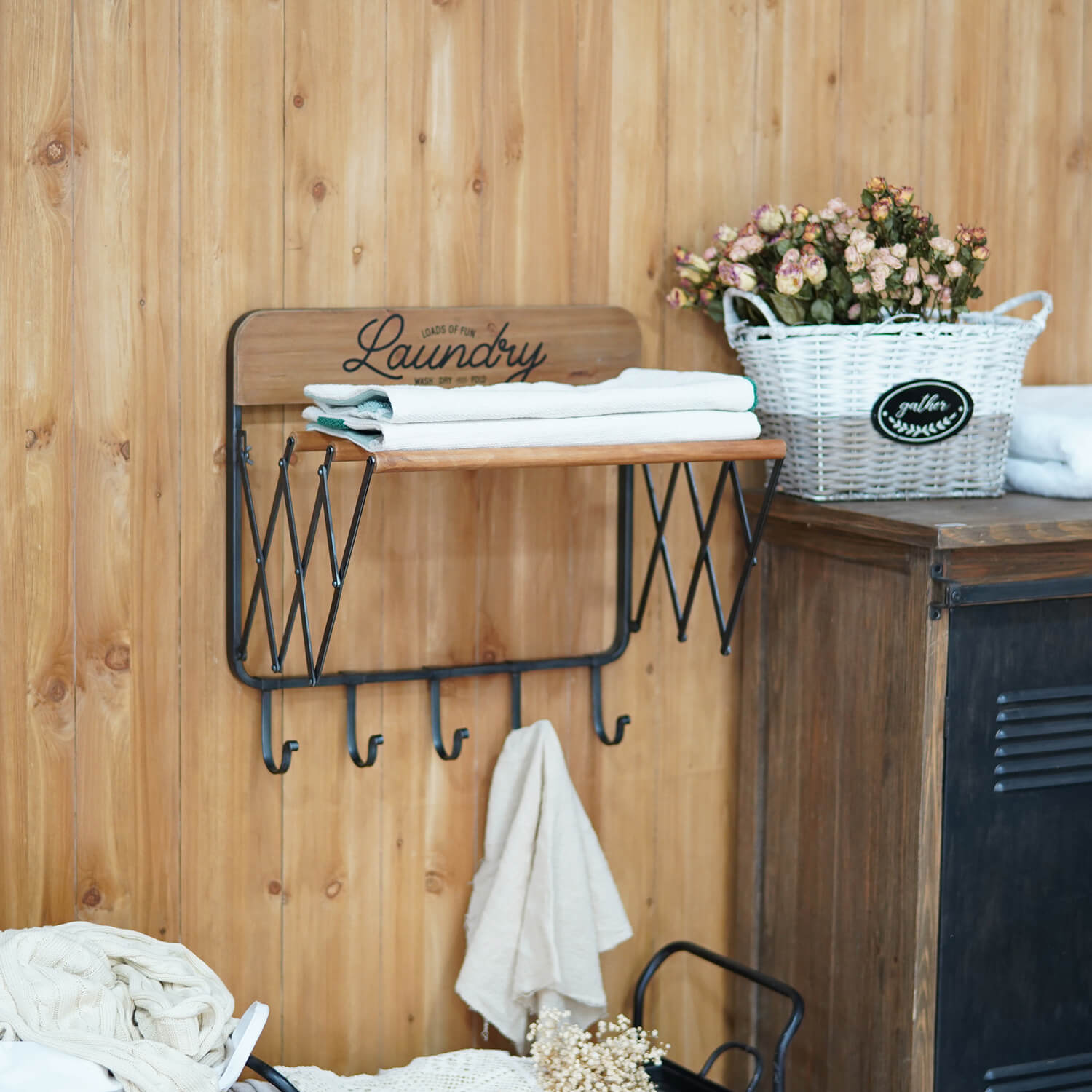 Autumn Alley Barn Door Rustic Bathroom Towel Rack | Warm Brown Wood and