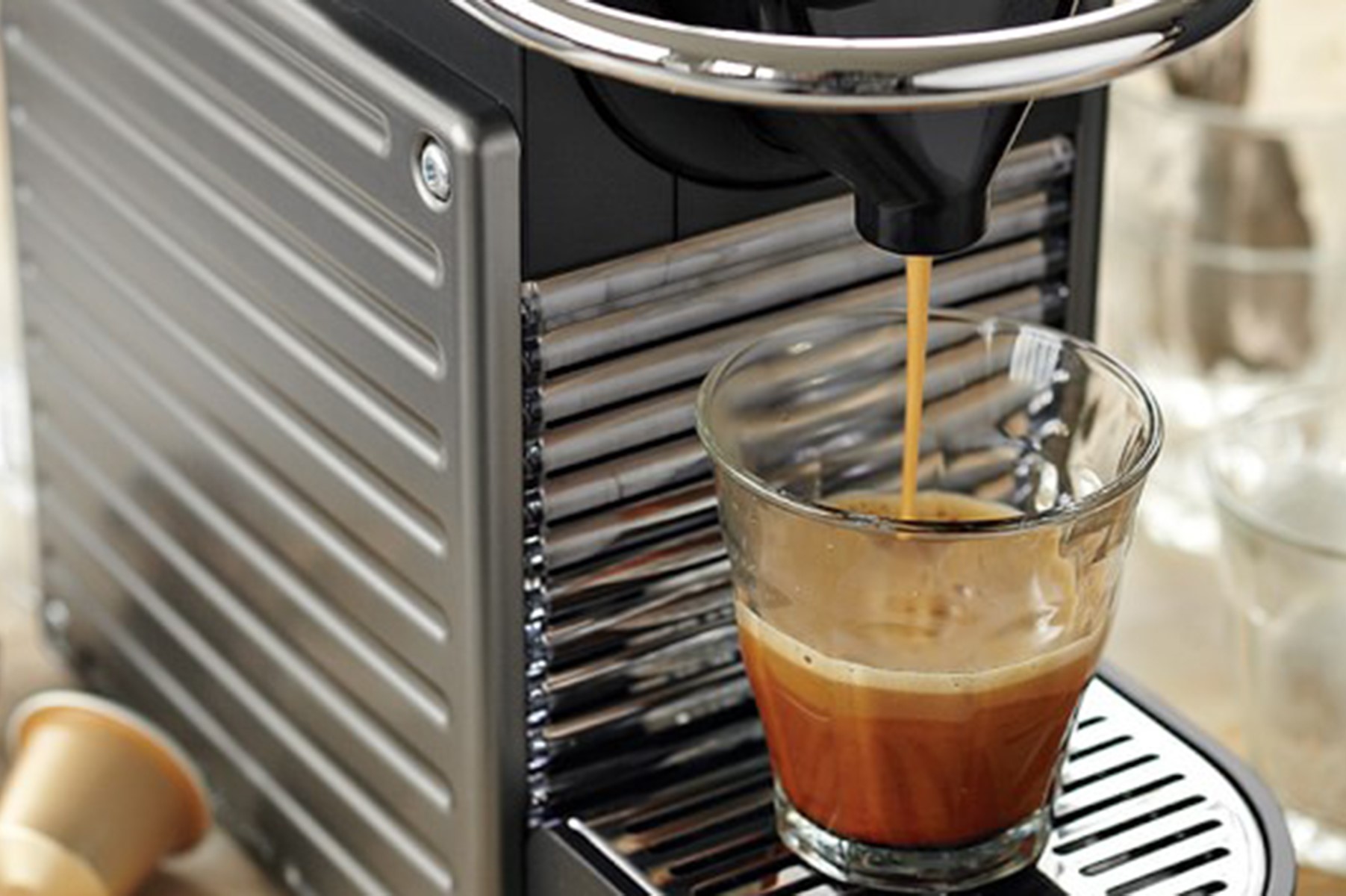  Nespresso Pixie Espresso Machine by Breville with Milk Frother,  Titan: Home & Kitchen
