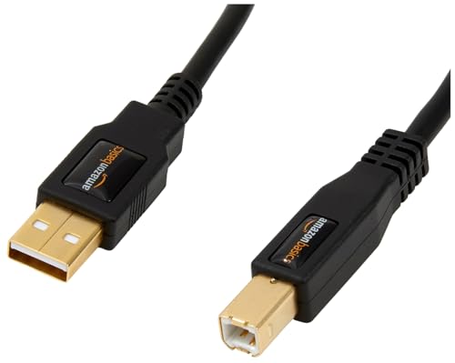 Amazon Basics Printer & Hard Drive USB Cable, Gold-Plated, 6-Ft, Black