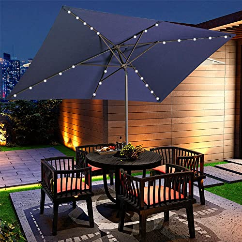 Aok Garden 10ft Rectangular Tilt Patio Umbrella with Solar Lights