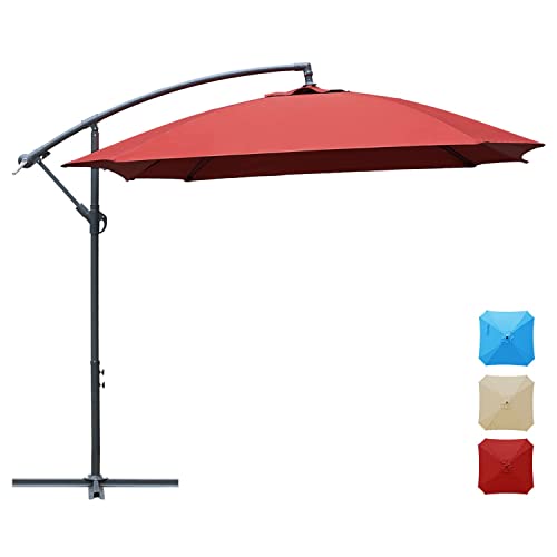 Aoodor 8.7‘ Offset Patio Umbrella - Red - Water Resistant - UV Protection