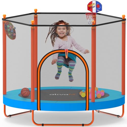 Ativafit Kids' 60'' Trampoline with Enclosure Net and Basketball Hoop