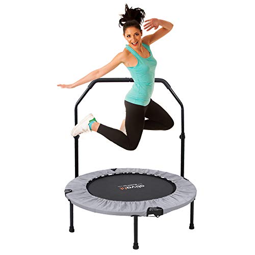 Ativafit Fitness Trampoline for Adults Foldable 40inch Fitness Trampoline with Adjustable Foam Handle Workout Indoor Outdoor Home Use
