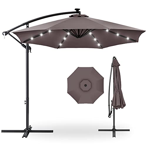Best Choice Products 10ft Solar LED Offset Patio Umbrella - Deep Taupe