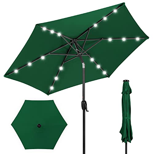 7.5ft Outdoor Solar Market Patio Umbrella with LED Lights - Green