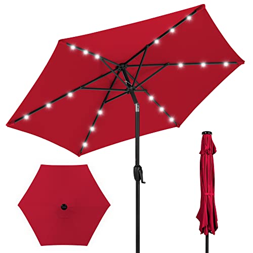 7.5ft Outdoor Solar Market Patio Umbrella with LED Lights - Red