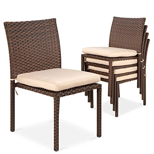 Stackable Patio Wicker Chairs w/ Cushions, UV-Resistant Finish - Brown/Cream