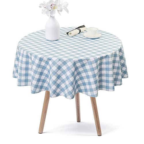 Blue Checkered Round Vinyl Tablecloth
