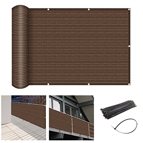 Brown Balcony Privacy Screen Fence Cover - 95% UV Blockage