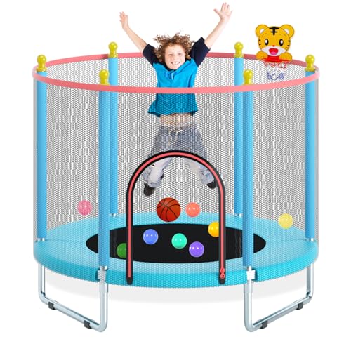 Mini Baby Trampoline with Safety Enclosure and Basketball Hoop