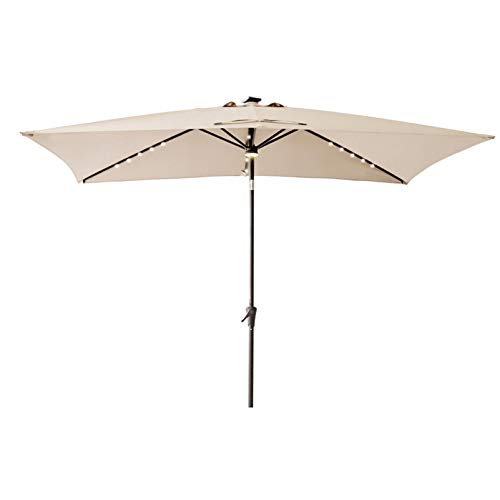 C-Hopetree 6.5 x 10 ft Rectangular Solar LED Patio Umbrella, Beige