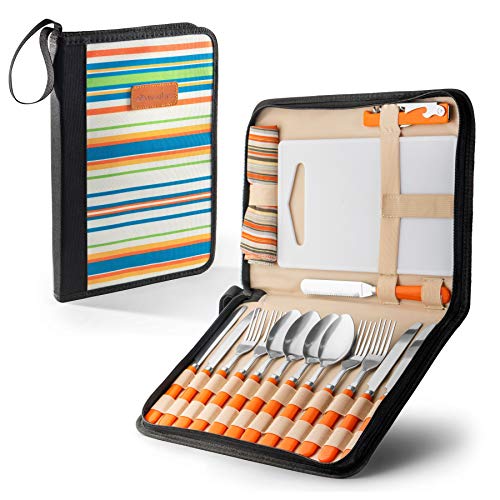 Wealers 20 Piece Stainless Steel Camping Cutlery Organizer Set