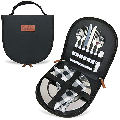 Rockkii 11-Piece Stainless Steel Camping Silverware Set with Case