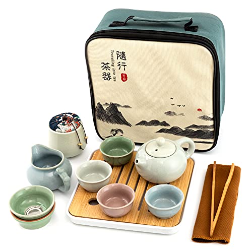 Ceramic Kungfu Tea Sets: 12 Piece Mini Travel Tea Set