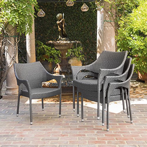 Christopher Knight Home Mirage Outdoor Wicker Stacking Chairs, 4-Pcs Set, Grey