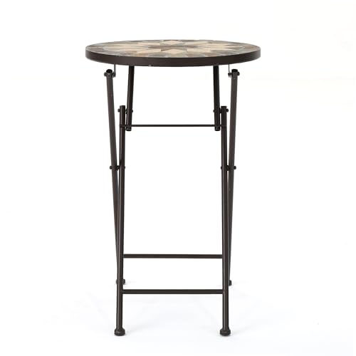 Silvester Outdoor Stone Side Table, Beige / Black" by Christopher Knight Home