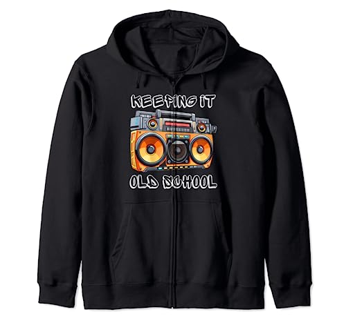Classic Boombox Vintage for 80's Music Lovers Retro Vibes Zip Hoodie