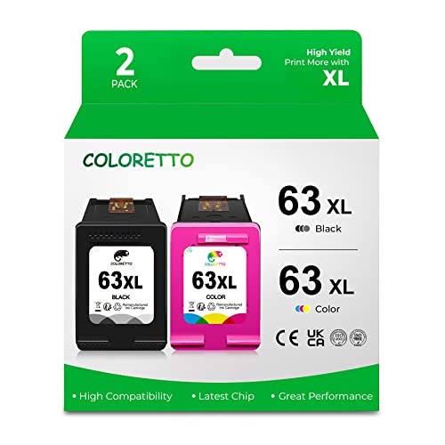 COLORETTO Remanufactured Printer Ink Cartridge for HP 63XL