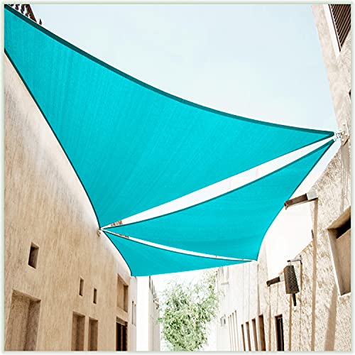 ColourTree 10' x 10' x 10' Turquoise Sun Shade Sail Triangle Canopy Awning Shelter Fabric Cloth Screen - UV Block UV Resistant Heavy Duty Commercial Grade - Outdoor Patio Carport - (We Customize)