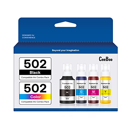Compatible 502 High Capacity Ink Bottles Replacement for Epson Compatible 502 Ink Refill Bottles (4 Bottles)