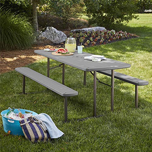 6 ft. Folding Picnic Table - Dark Wood Grain with Gray Legs by CoscoProducts