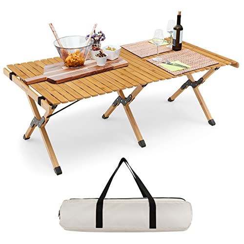 Folding Bamboo Picnic Table - Portable 4ft, 4-6 Person Camping Table