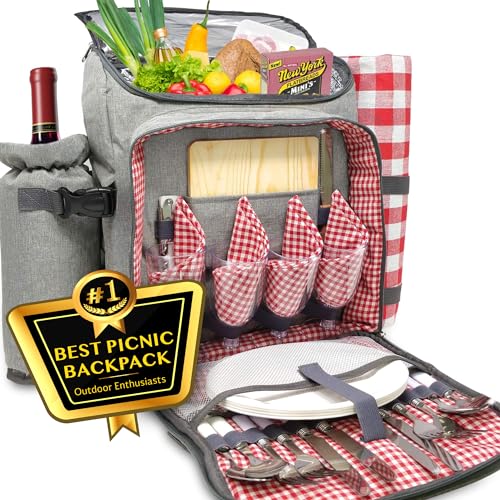 Deluxe Picnic Backpack with Insulated Cooler Bag & Waterproof Blanket