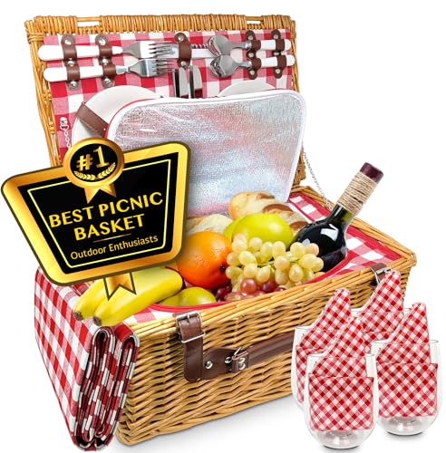 Deluxe Picnic Basket with Wine & Cheese Essentials