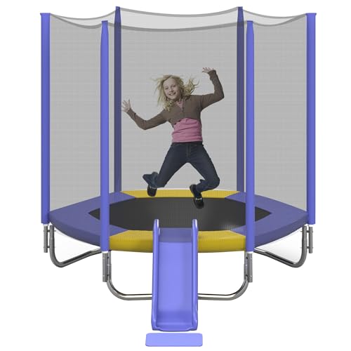 DHPM 7FT Kids Trampoline with Safety Enclosure and Slide