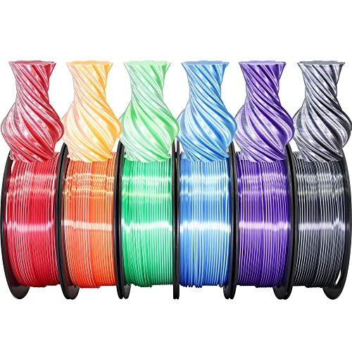6-Pack Silk PLA 3D Printer Filament Bundle - White & Color Variety by OEM MIKA3D