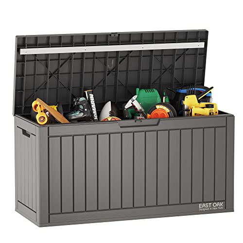 Grey 60 Gallon Outdoor Deck Box with Padlock for Patio Storage