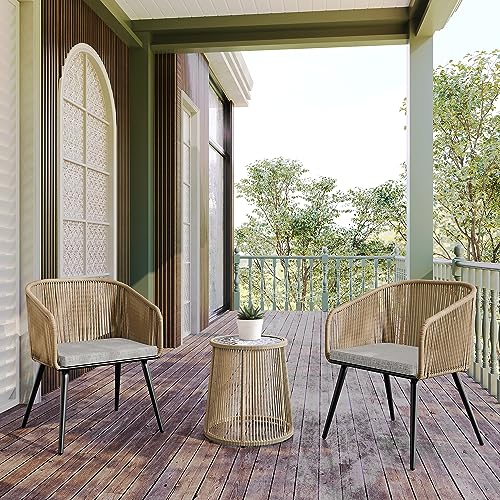 Outdoor 3-Piece Rattan Wicker Bistro Set with Waterproof Cushions