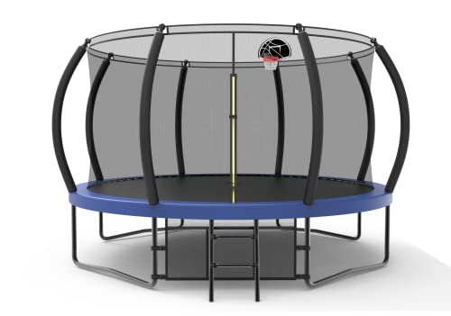 14ft Pumpkin Shaped Trampoline with Safety Enclosure & Basketball Hoop