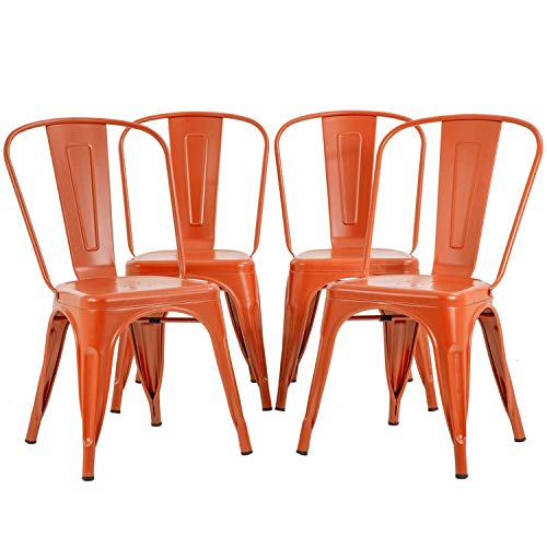 FDW Stackable Metal Dining Chairs Set of 4 for Indoors & Outdoors