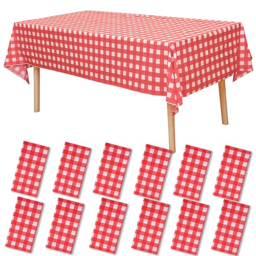 Fixwal 12-Pack Red Gingham Disposable Tablecloth