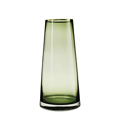 FUNSOBA Green Glass Vase with Gold Mouth - Beautiful Centerpiece for Home and Wedding Decoration